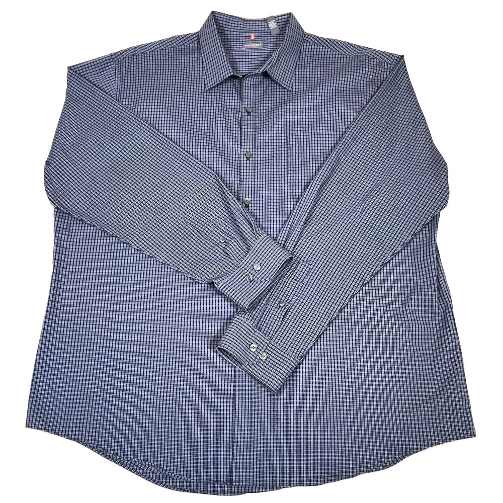 Van Heusen Travelers Men's XXL 2XL Blue White Plaid Dress Shirt Long Sleeve Mens